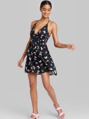 Butterfly Print Black Dress